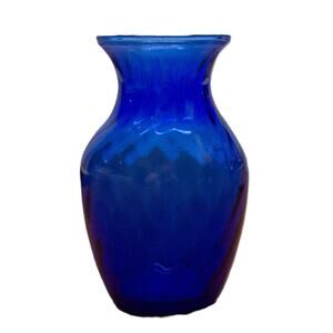 Vintage Handblown INDIANA GLASS Cobalt Blue Illusions Vase Optic Swirl Ribbed